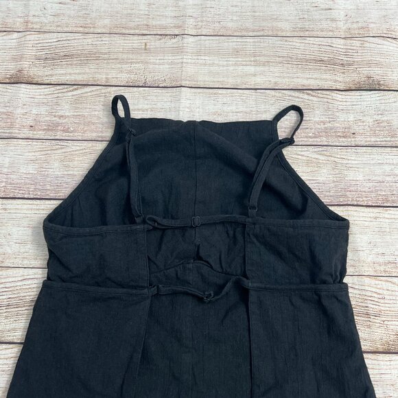 Free People James Black Linen Crop Tank Top Adjustable Straps Size Small - Picture 9 of 13